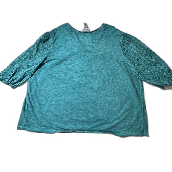 Catherine’s Teal Green Jersey & Eyelet Pullover Blouse Women’s Plus Size 3X - Picture 6 of 9